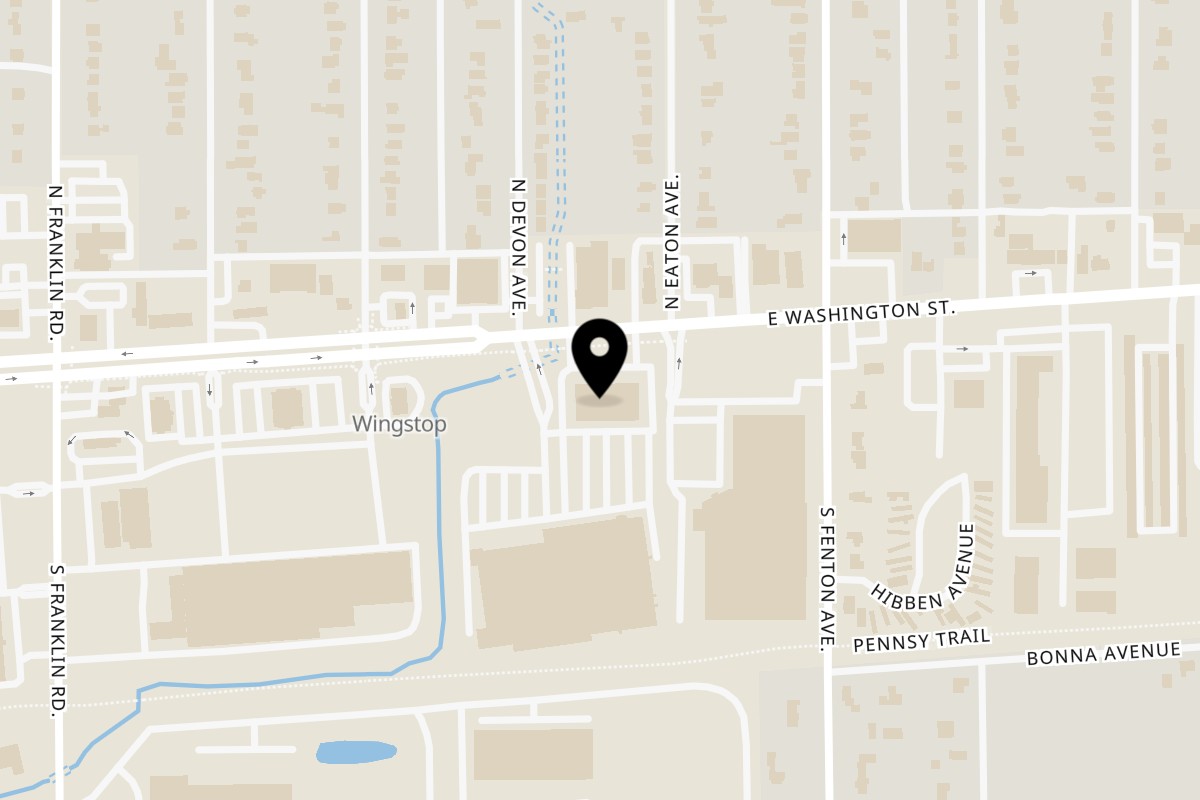 Map showing the location of Tacos A La Diabla on 8315 E Washington St in Indianapolis